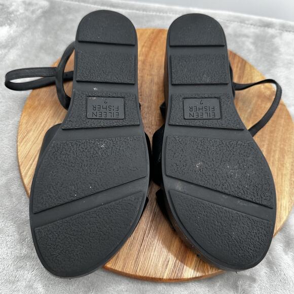 Eileen Fisher Shoes Womens Size 7 Platform Sandal Wedge Buckle Strap Leather - Picture 10 of 11